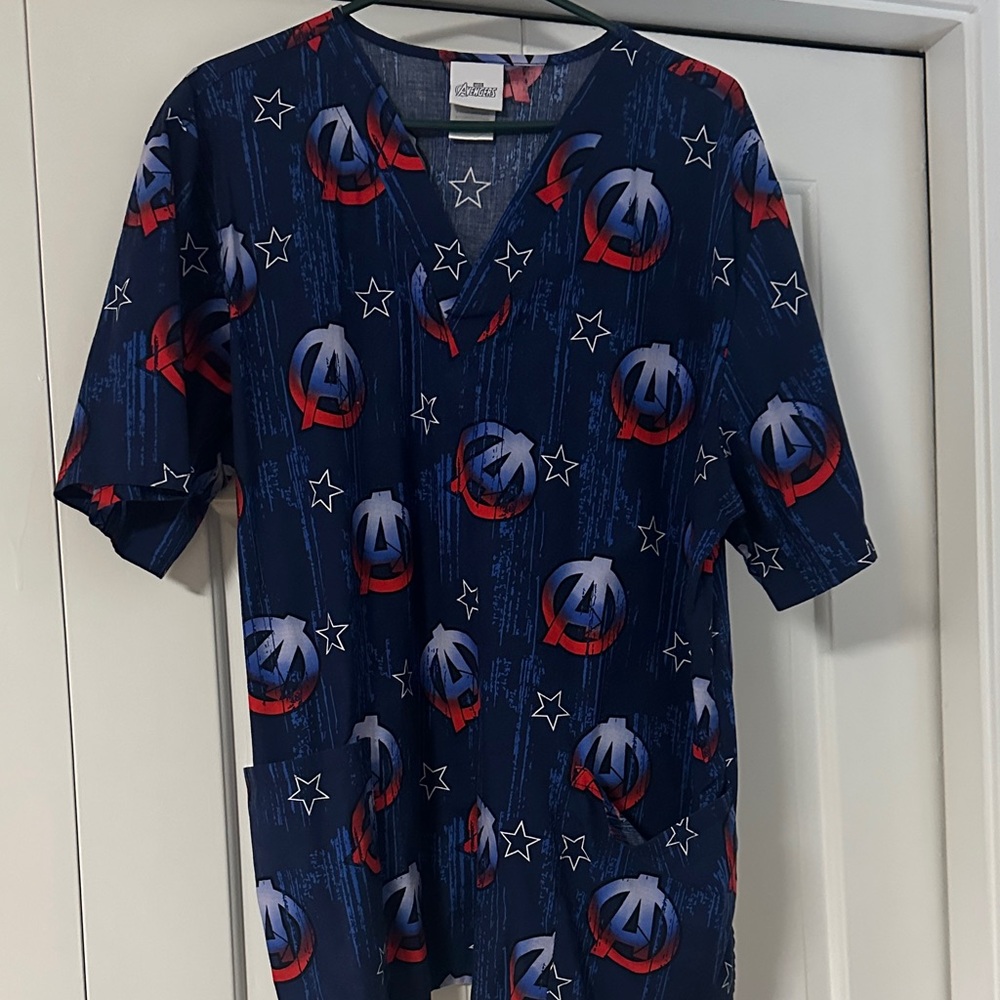 Marvel Navy Blue Short Sleeve Avengers Graphic Scrubbed top